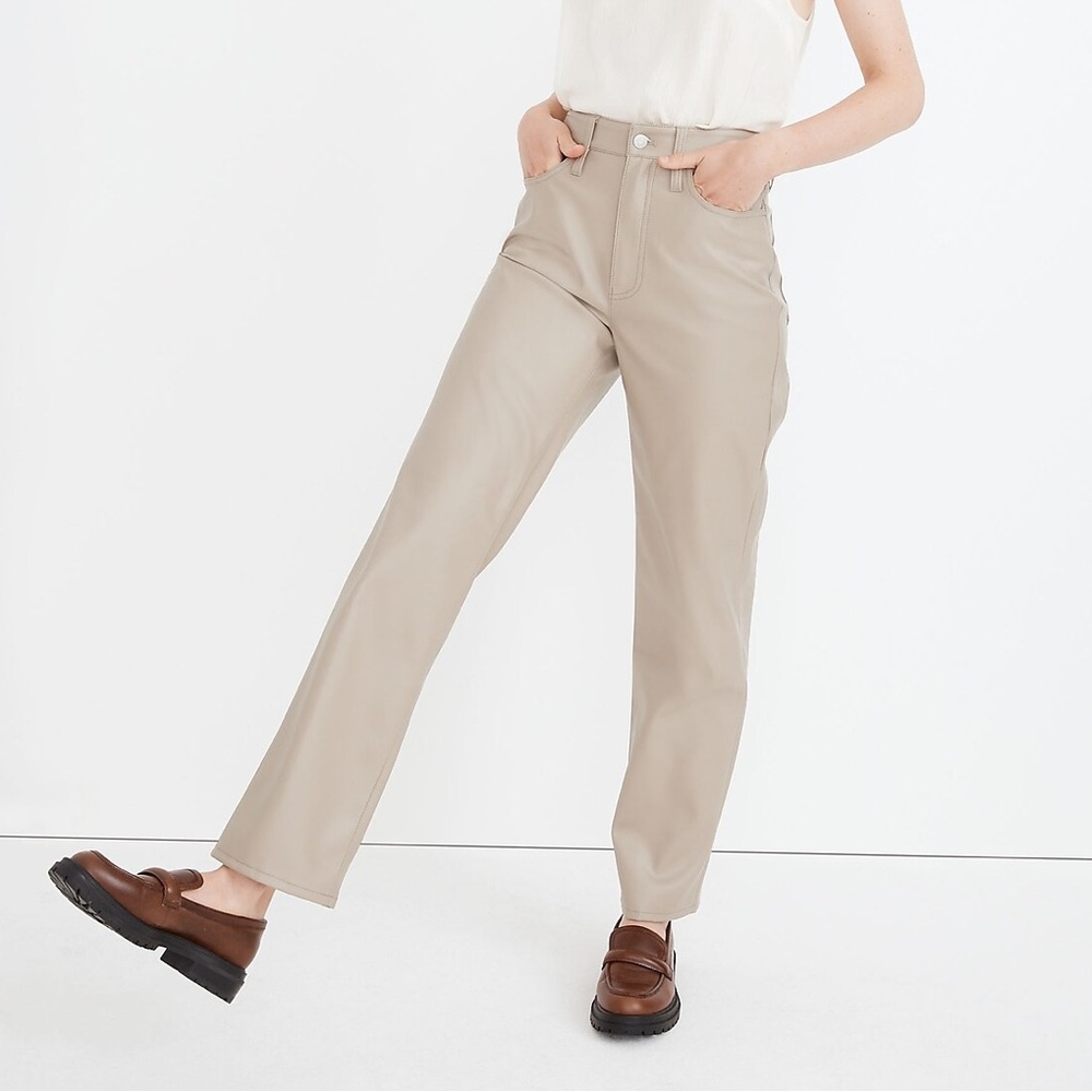 Madewell Perfect Vintage Straight Jean: Faux Leather Edition in Taupe